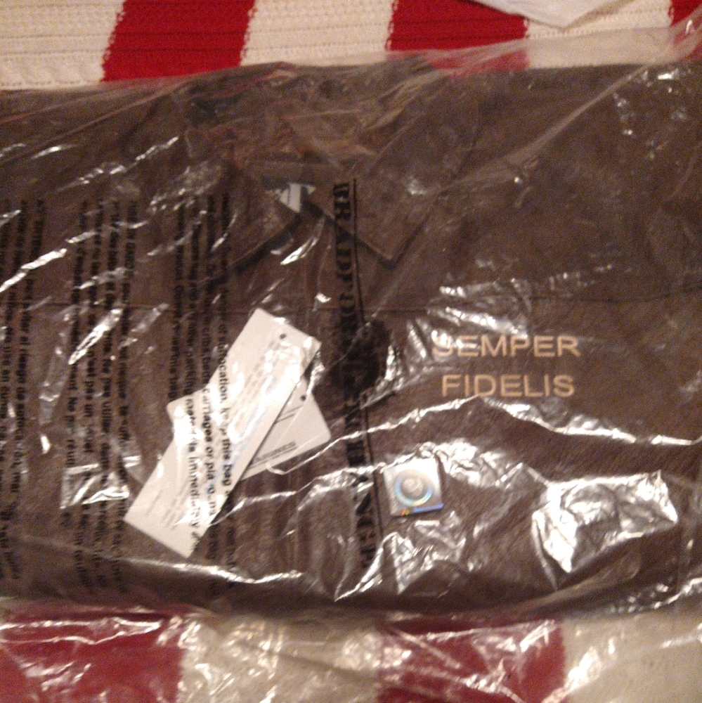 Bradford Exchange leather jacket, with Marine decals,real leather, brown, large